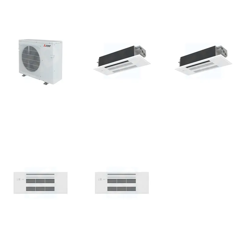 Mitsubishi Multi-Zone 28600 BTU R-454B 20 SEER2 2-Zone 1-Way Ceiling Cassette Mini Split Heat Pump System - 12K+12K
