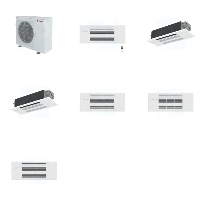 Mitsubishi Multi-Zone 28600 BTU R-454B 20 SEER2 3-Zone 1-Way Ceiling Cassette Mini Split Heat Pump System - 9K+12K+12K