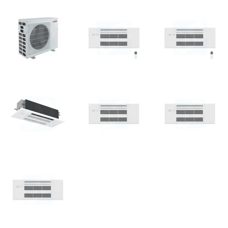 Mitsubishi Multi-Zone 40500 BTU R-454B 20 SEER2 3-Zone 1-Way Ceiling Cassette Mini Split Heat Pump System - 9K+9K+18K