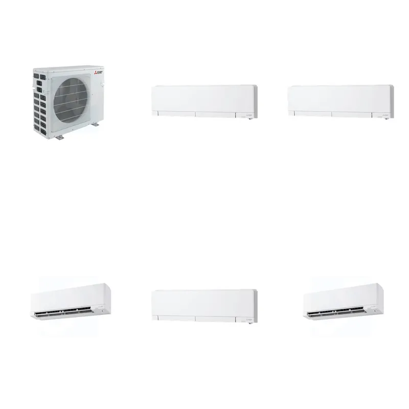 Mitsubishi Multi-Zone 40500 BTU R-454B 20 SEER2 5-Zone Wall-Mounted Hyper Heat Mini Split Heat Pump System - 6K+6K+9K+12K+18K