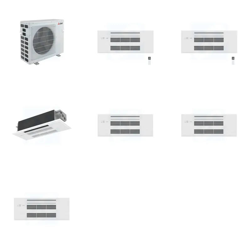 Mitsubishi Multi-Zone 40500 BTU R-454B 20 SEER2 3-Zone 1-Way Ceiling Cassette Mini Split Heat Pump System - 9K+9K+12K