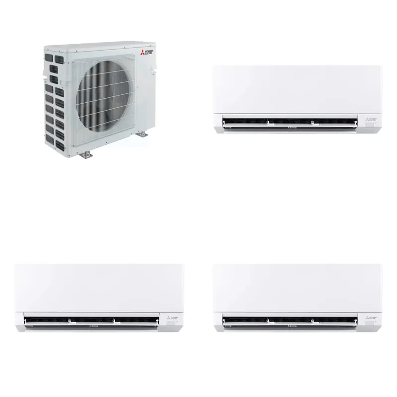 Mitsubishi Multi-Zone 40500 BTU R-454B 20 SEER2 3-Zone Wall-Mounted Mini Split Heat Pump System - 9K+9K+12K