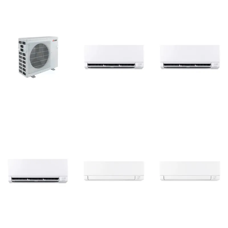 Mitsubishi Multi-Zone 40500 BTU R-454B 20 SEER2 5-Zone Wall-Mounted Mini Split Heat Pump System - 6K+6K+9K+15K+15K