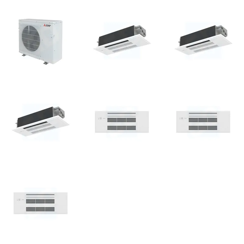 Mitsubishi Multi-Zone 28600 BTU R-454B 20 SEER2 3-Zone 1-Way Ceiling Cassette Mini Split Heat Pump System - 12K+12K+12K