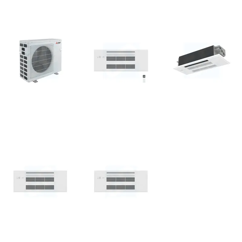 Mitsubishi Multi-Zone 20000 BTU R-454B 20 SEER2 2-Zone 1-Way Ceiling Cassette Mini Split Heat Pump System - 9K+12K