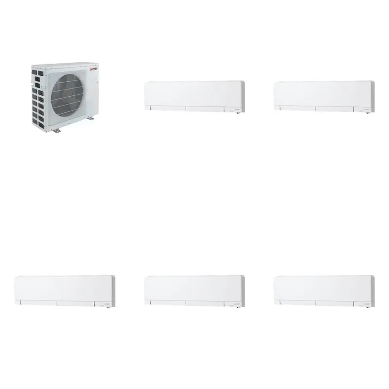 Mitsubishi Multi-Zone 40500 BTU R-454B 20 SEER2 5-Zone Wall-Mounted Hyper Heat Mini Split Heat Pump System - 6K+6K+12K+12K+12K