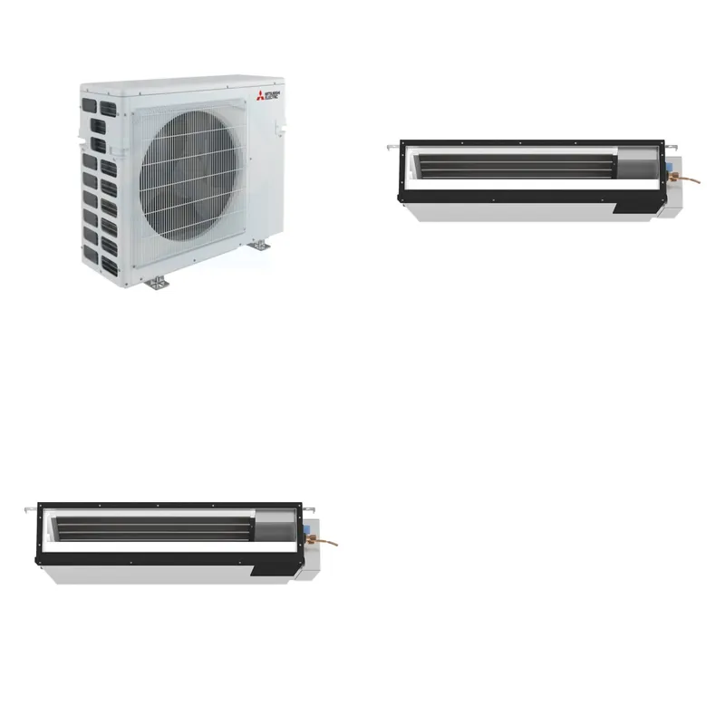 Mitsubishi Multi-Zone 20000 BTU R-454B 16 SEER2 2-Zone Ducted Low-Static Mini Split Heat Pump System - 9K+9K
