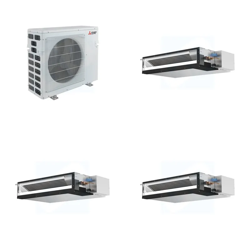 Mitsubishi Multi-Zone 40500 BTU R-454B 16 SEER2 3-Zone Ducted Low-Static Mini Split Heat Pump System - 12K+15K+15K