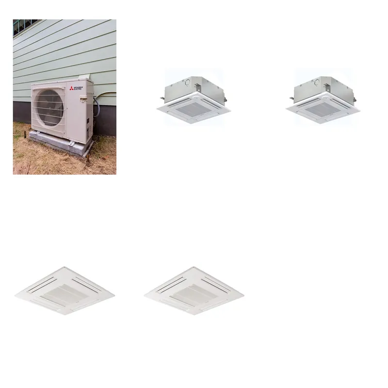 Mitsubishi Multi-Zone 22000 BTU R-454B 20 SEER2 2-Zone 2'x2' Ceiling Cassette Mini Split Heat Pump System - 9K+9K
