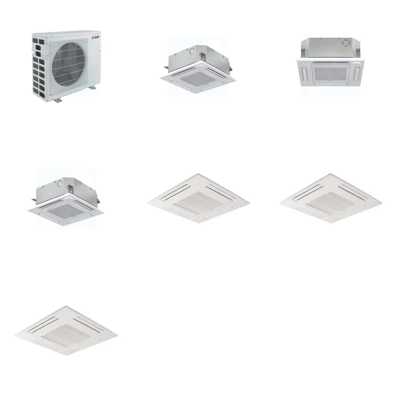 Mitsubishi Multi-Zone 40500 BTU R-454B 20 SEER2 3-Zone 2'x2' Ceiling Cassette Mini Split Heat Pump System - 9K+12K+15K