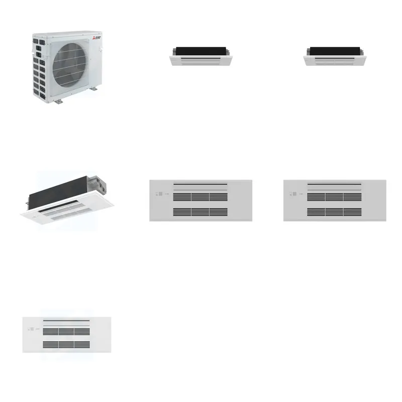 Mitsubishi Multi-Zone 40500 BTU R-454B 20 SEER2 3-Zone 1-Way Ceiling Cassette Mini Split Heat Pump System - 6K+6K+12K