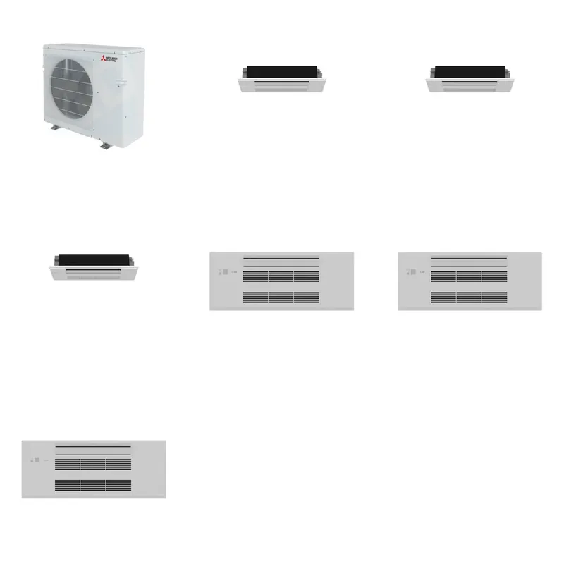 Mitsubishi Multi-Zone 28600 BTU R-454B 20 SEER2 3-Zone 1-Way Ceiling Cassette Mini Split Heat Pump System - 6K+6K+6K