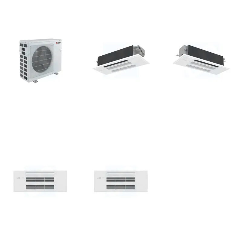 Mitsubishi Multi-Zone 40500 BTU R-454B 20 SEER2 2-Zone 1-Way Ceiling Cassette Mini Split Heat Pump System - 12K+18K