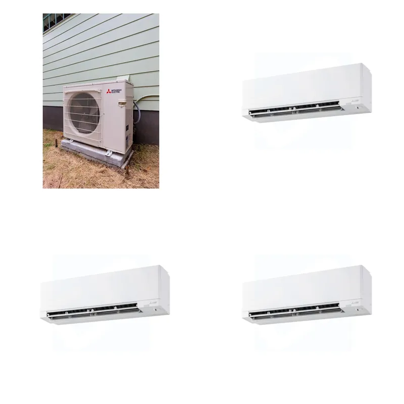Mitsubishi Multi-Zone 22000 BTU R-454B 20 SEER2 3-Zone Wall-Mounted Hyper Heat Mini Split Heat Pump System - 9K+9K+9K