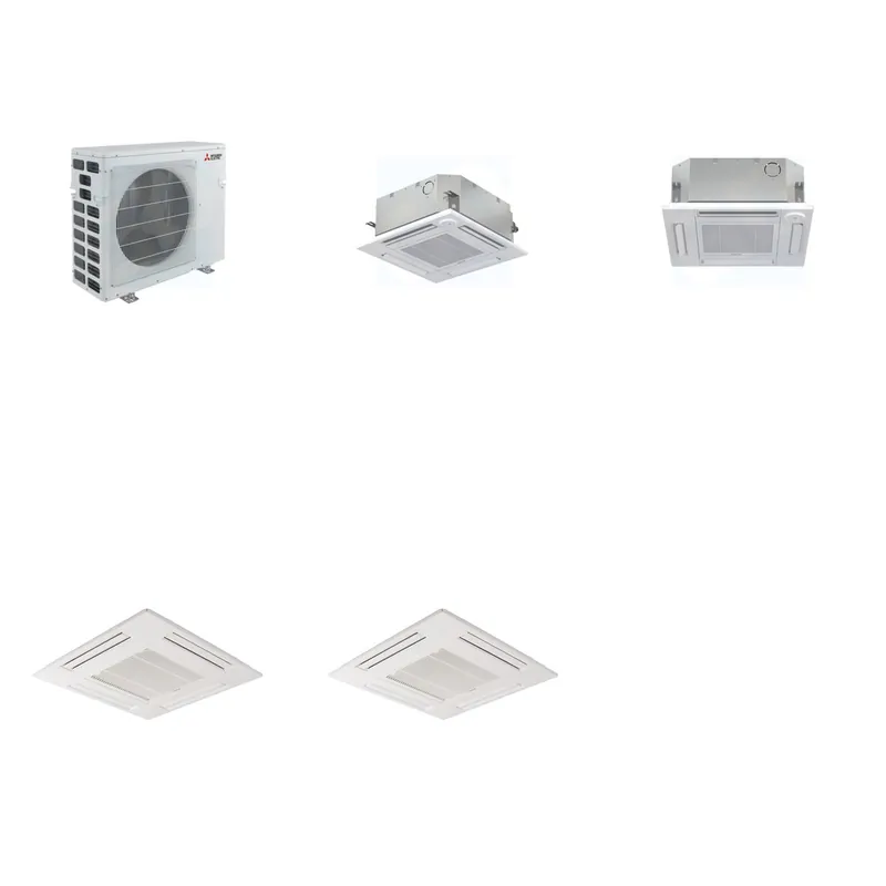 Mitsubishi Multi-Zone 20000 BTU R-454B 20 SEER2 2-Zone 2'x2' Ceiling Cassette Mini Split Heat Pump System - 9K+12K