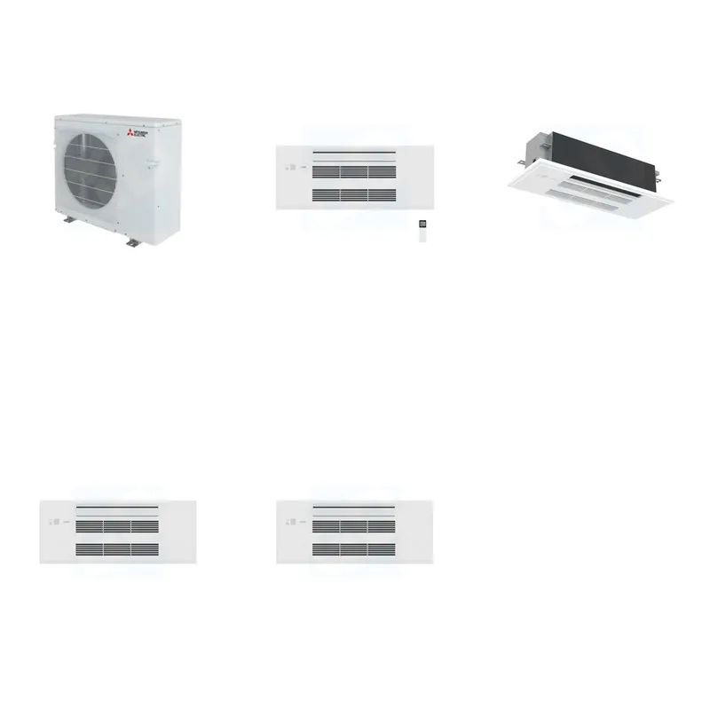 Mitsubishi Multi-Zone 28600 BTU R-454B 20 SEER2 2-Zone 1-Way Ceiling Cassette Mini Split Heat Pump System - 9K+18K