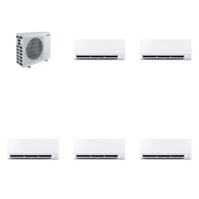 Mitsubishi Multi-Zone 40500 BTU R-454B 20 SEER2 5-Zone Wall-Mounted Mini Split Heat Pump System - 6K+6K+6K+9K+24K