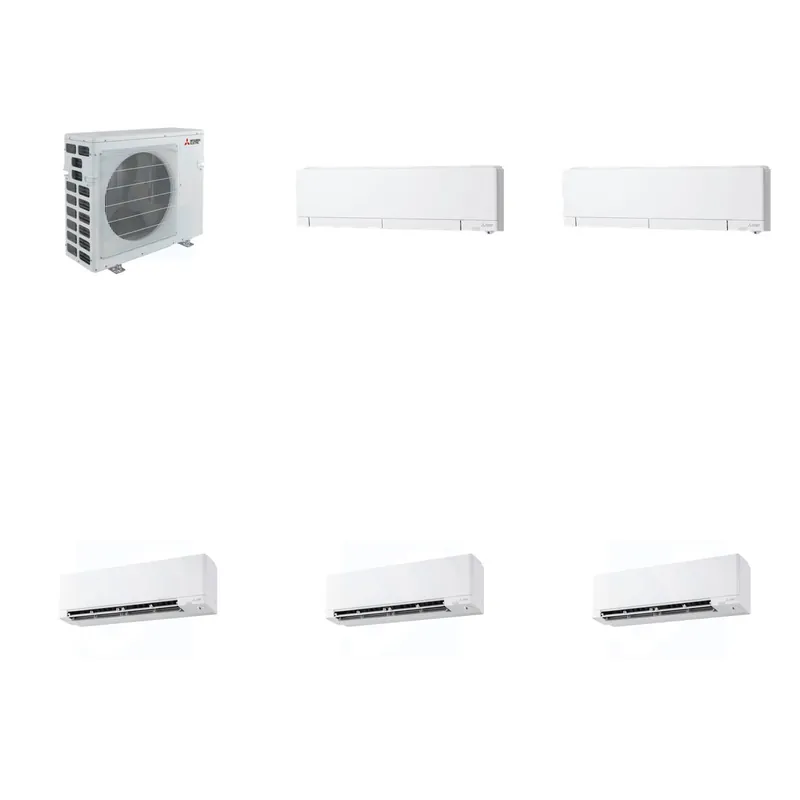 Mitsubishi Multi-Zone 40500 BTU R-454B 20 SEER2 5-Zone Wall-Mounted Hyper Heat Mini Split Heat Pump System - 6K+6K+9K+9K+18K