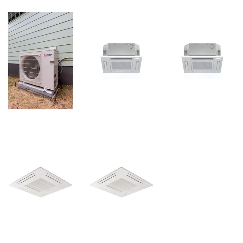 Mitsubishi Multi-Zone 22000 BTU R-454B 20 SEER2 2-Zone 2'x2' Ceiling Cassette Mini Split Heat Pump System - 12K+12K