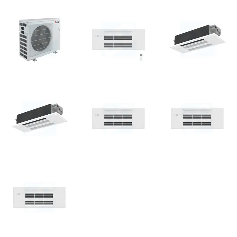 Mitsubishi Multi-Zone 40500 BTU R-454B 20 SEER2 3-Zone 1-Way Ceiling Cassette Mini Split Heat Pump System - 9K+12K+12K