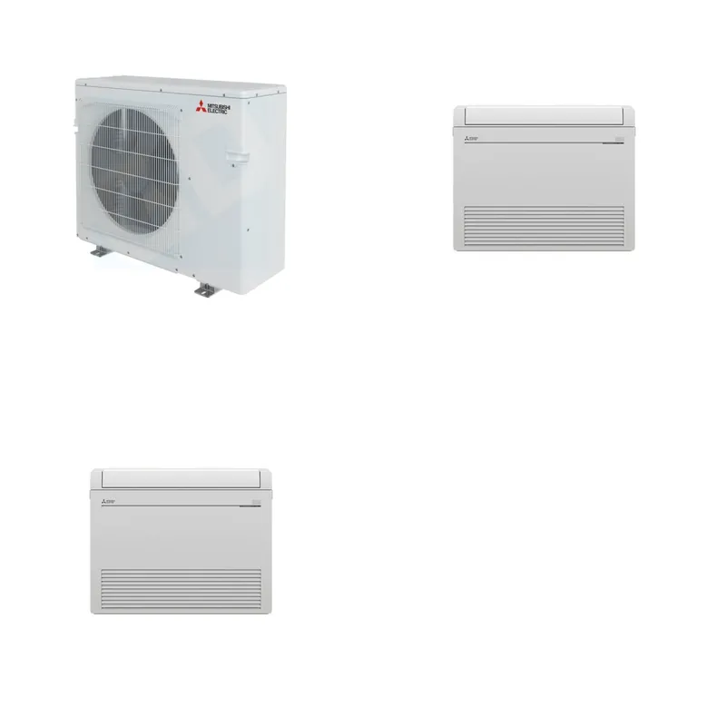 Mitsubishi Multi-Zone 28600 BTU R-454B 20 SEER2 2-Zone Floor-Mounted Mini Split Heat Pump System - 9K+9K