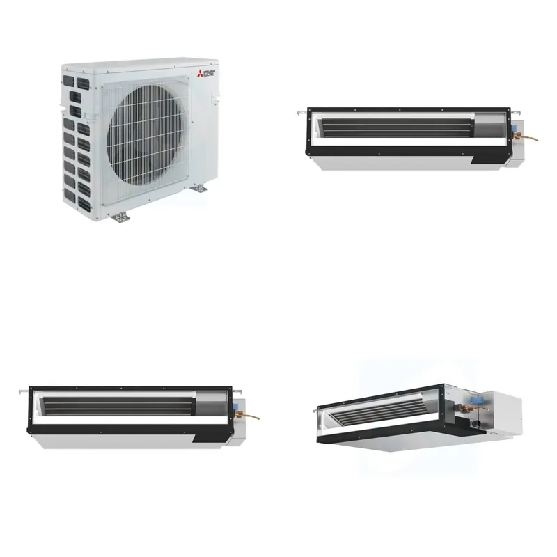 Mitsubishi Multi-Zone 40500 BTU R-454B 16 SEER2 3-Zone Ducted Low-Static Mini Split Heat Pump System - 9K+9K+12K
