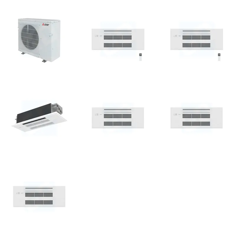 Mitsubishi Multi-Zone 36400 BTU R-454B 20 SEER2 3-Zone 1-Way Ceiling Cassette Mini Split Heat Pump System - 9K+9K+12K