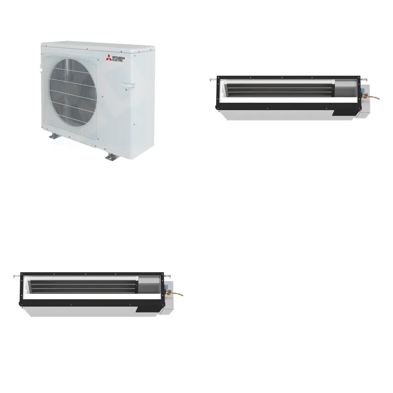 Mitsubishi Multi-Zone 28600 BTU R-454B 16 SEER2 2-Zone Ducted Low-Static Mini Split Heat Pump System - 9K+9K