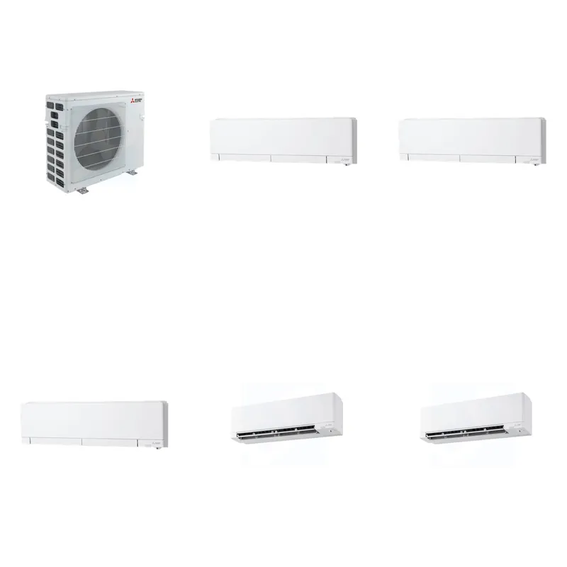 Mitsubishi Multi-Zone 40500 BTU R-454B 20 SEER2 5-Zone Wall-Mounted Hyper Heat Mini Split Heat Pump System - 6K+6K+6K+9K+18K