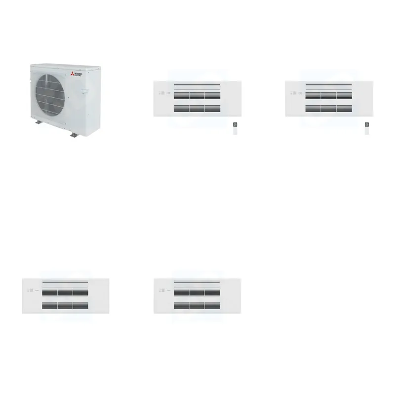 Mitsubishi Multi-Zone 28600 BTU R-454B 20 SEER2 2-Zone 1-Way Ceiling Cassette Mini Split Heat Pump System - 9K+9K