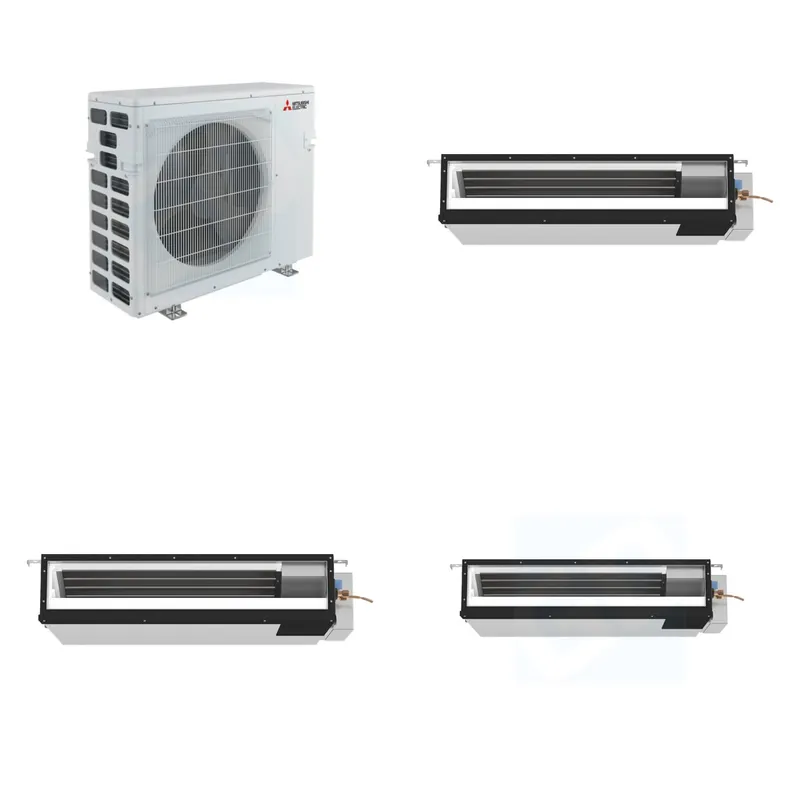 Mitsubishi Multi-Zone 40500 BTU R-454B 16 SEER2 3-Zone Ducted Low-Static Mini Split Heat Pump System - 9K+9K+18K