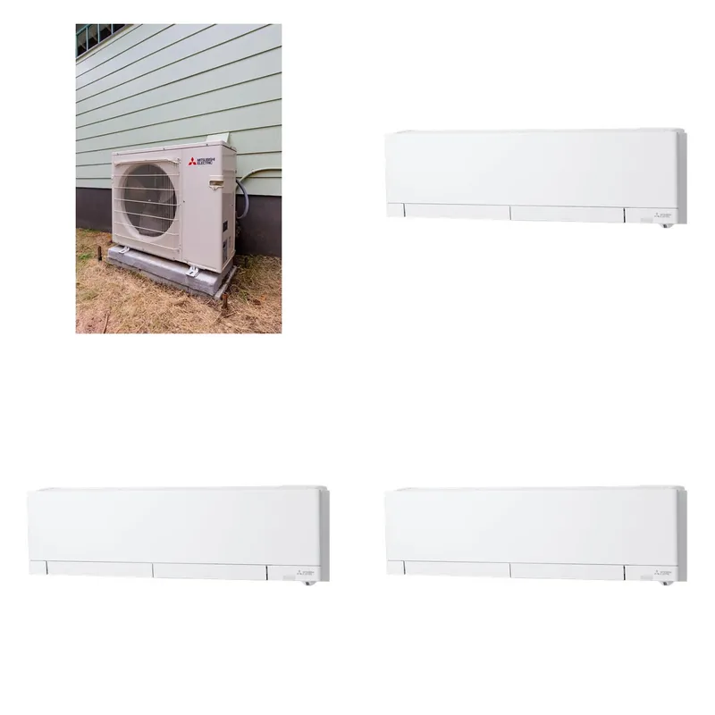Mitsubishi Multi-Zone 22000 BTU R-454B 20 SEER2 3-Zone Wall-Mounted Hyper Heat Mini Split Heat Pump System - 6K+6K+12K