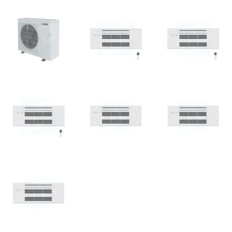 Mitsubishi Multi-Zone 36400 BTU R-454B 20 SEER2 3-Zone 1-Way Ceiling Cassette Mini Split Heat Pump System - 9K+9K+9K