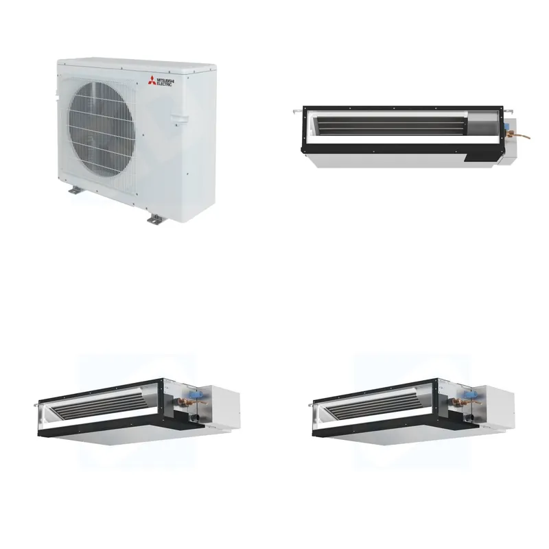 Mitsubishi Multi-Zone 36400 BTU R-454B 16 SEER2 3-Zone Ducted Low-Static Mini Split Heat Pump System - 9K+15K+15K