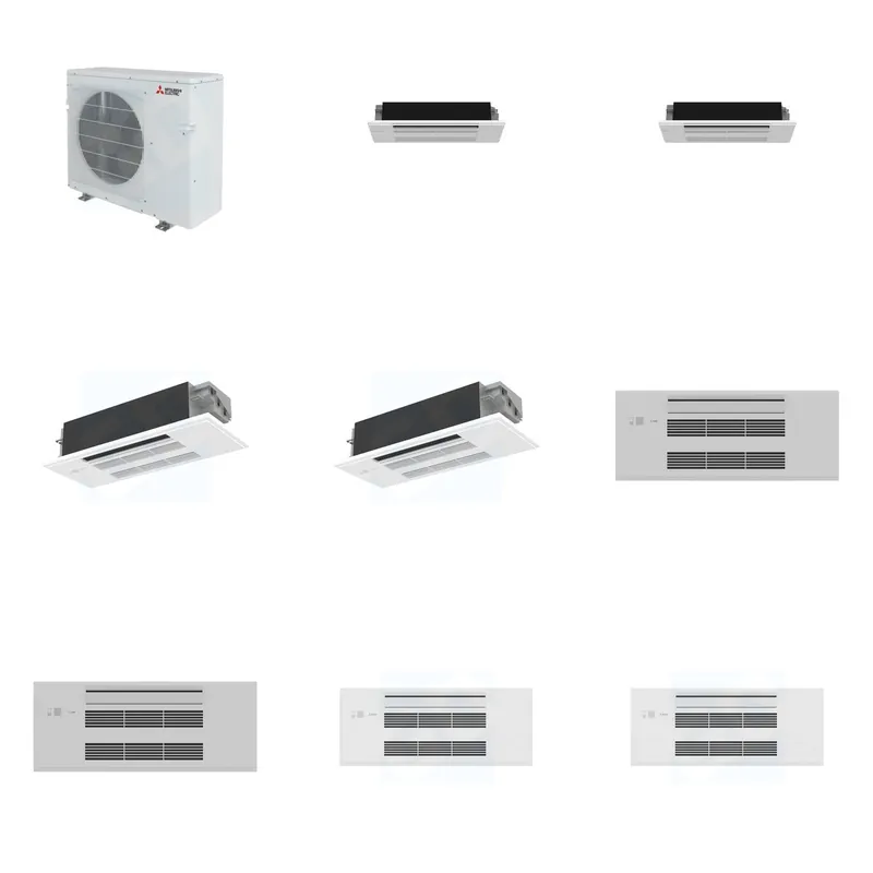 Mitsubishi Multi-Zone 28600 BTU R-454B 20 SEER2 4-Zone 1-Way Ceiling Cassette Mini Split Heat Pump System - 6K+6K+12K+12K