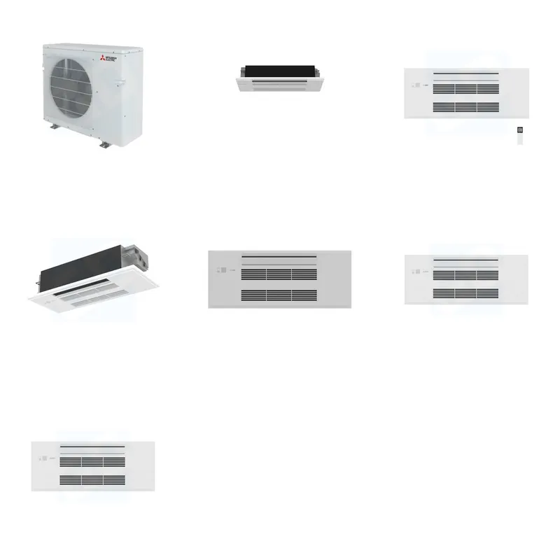 Mitsubishi Multi-Zone 28600 BTU R-454B 20 SEER2 3-Zone 1-Way Ceiling Cassette Mini Split Heat Pump System - 6K+9K+12K