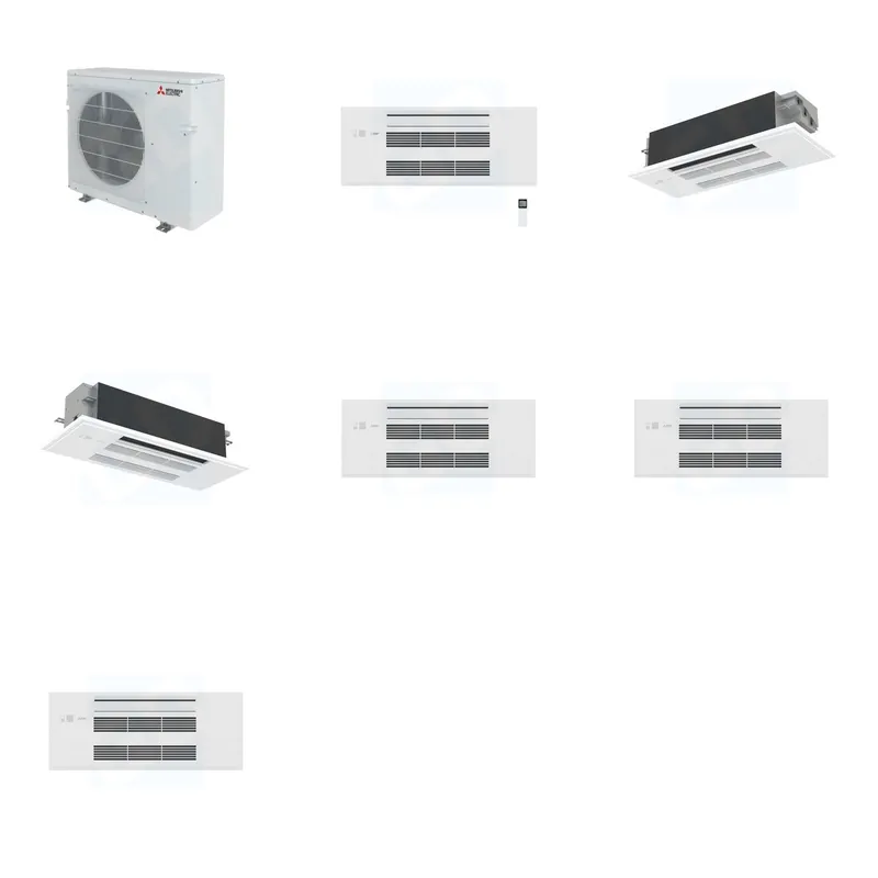 Mitsubishi Multi-Zone 36400 BTU R-454B 20 SEER2 3-Zone 1-Way Ceiling Cassette Mini Split Heat Pump System - 9K+12K+18K