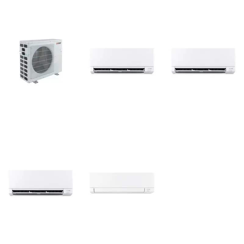 Mitsubishi Multi-Zone 40500 BTU R-454B 20 SEER2 4-Zone Wall-Mounted Mini Split Heat Pump System - 9K+9K+12K+15K