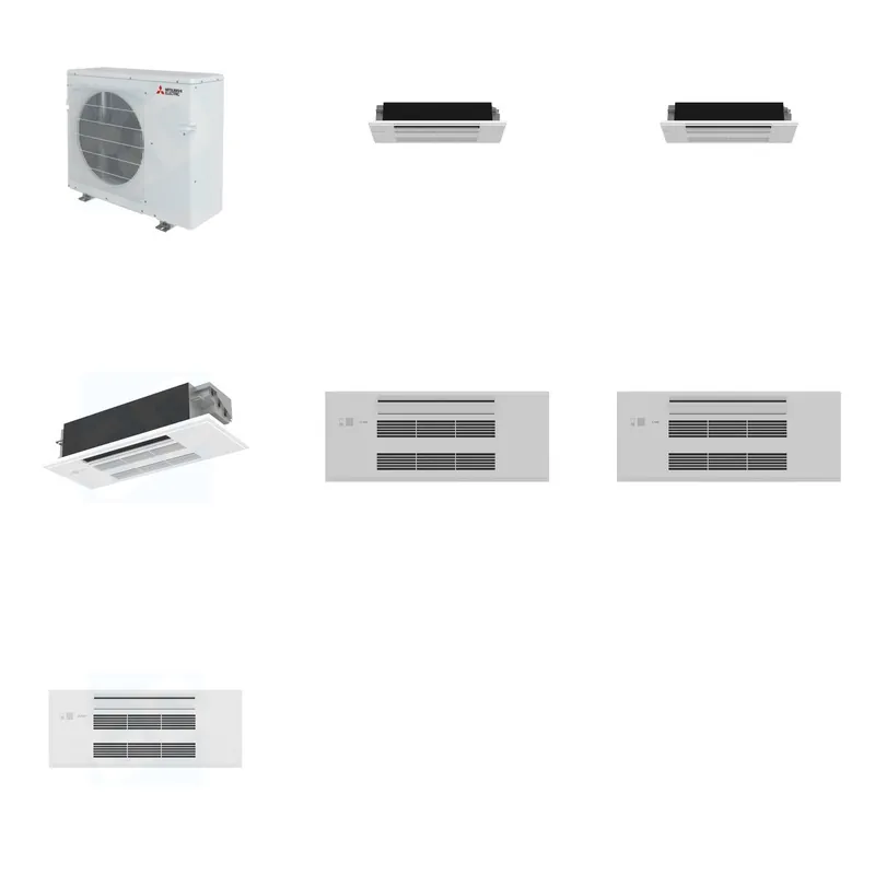 Mitsubishi Multi-Zone 36400 BTU R-454B 20 SEER2 3-Zone 1-Way Ceiling Cassette Mini Split Heat Pump System - 6K+6K+12K