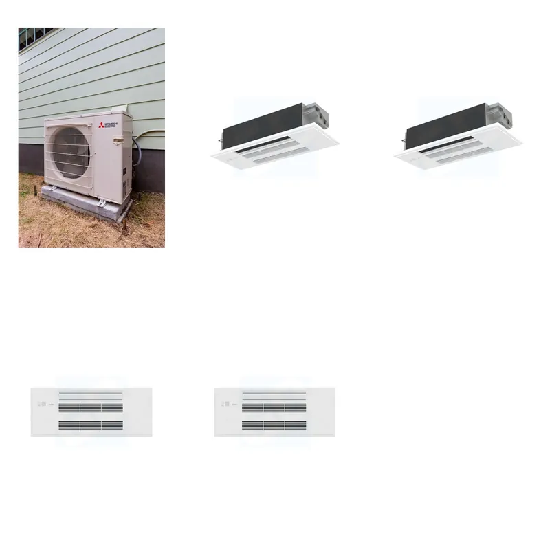 Mitsubishi Multi-Zone 22000 BTU R-454B 20 SEER2 2-Zone 1-Way Ceiling Cassette Mini Split Heat Pump System - 12K+12K