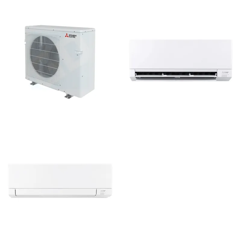 Mitsubishi Multi-Zone 28600 BTU R-454B 20 SEER2 2-Zone Wall-Mounted Mini Split Heat Pump System - 12K+15K