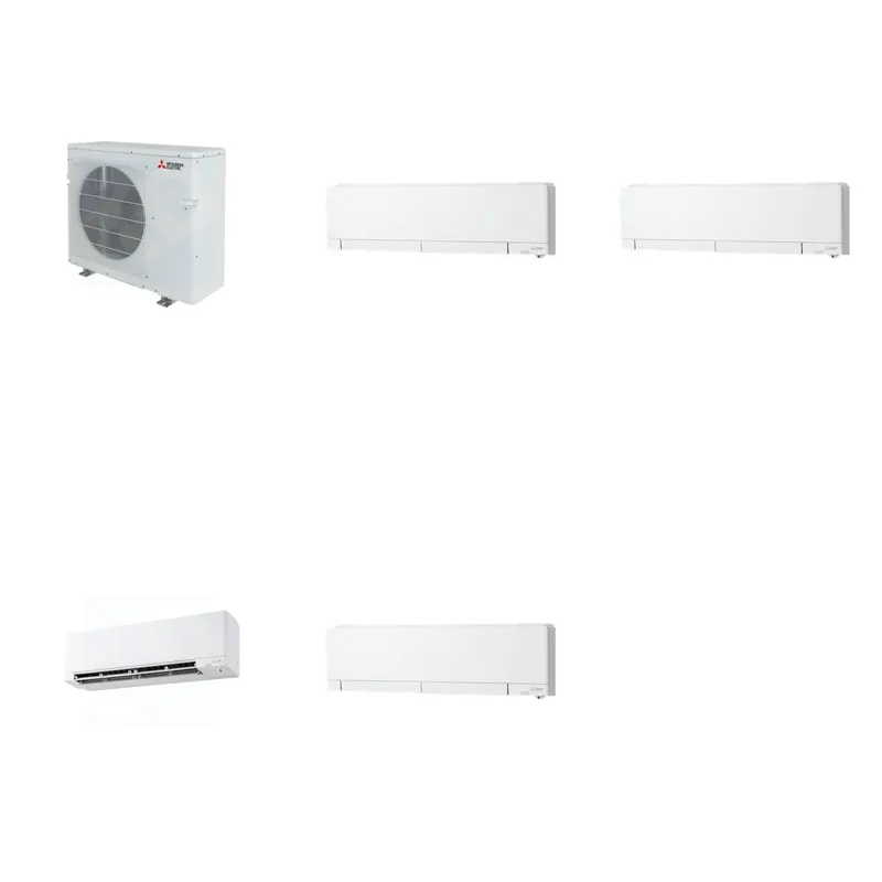 Mitsubishi Multi-Zone 36400 BTU R-454B 20 SEER2 4-Zone Wall-Mounted Hyper Heat Mini Split Heat Pump System - 6K+6K+9K+12K
