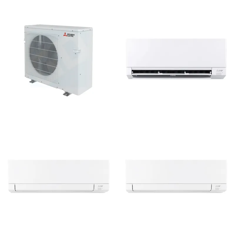 Mitsubishi Multi-Zone 36400 BTU R-454B 20 SEER2 3-Zone Wall-Mounted Mini Split Heat Pump System - 9K+15K+15K