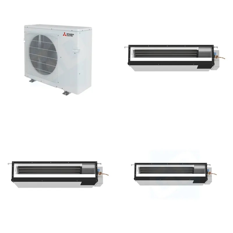Mitsubishi Multi-Zone 36400 BTU R-454B 16 SEER2 3-Zone Ducted Low-Static Mini Split Heat Pump System - 9K+9K+18K