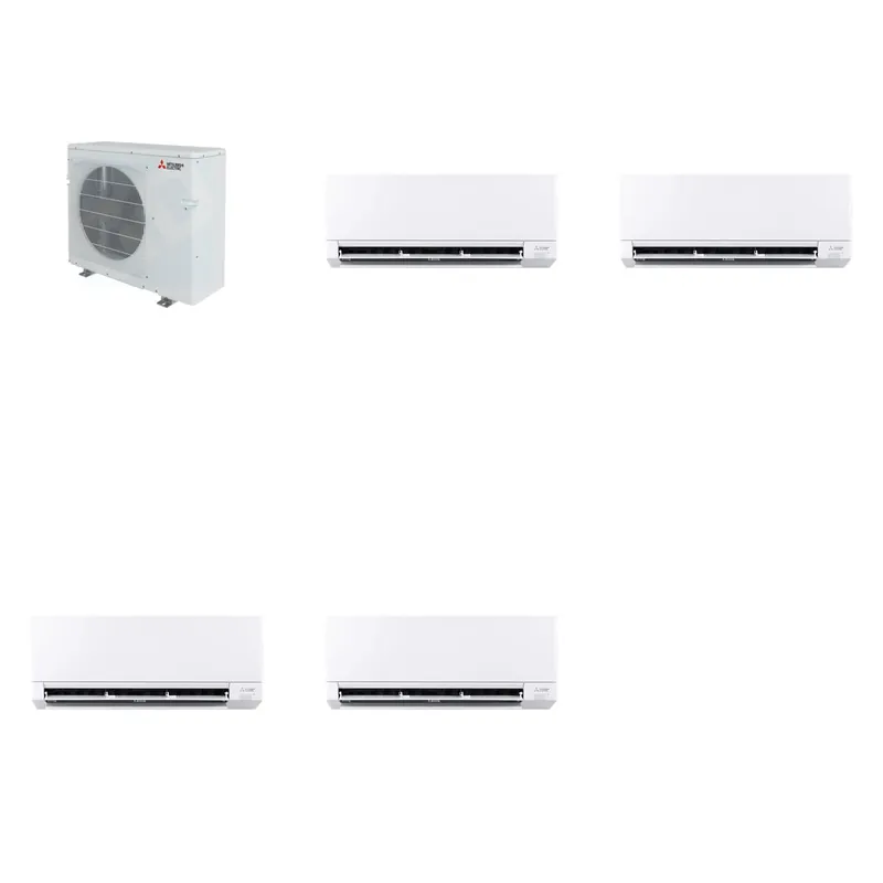 Mitsubishi Multi-Zone 28600 BTU R-454B 20 SEER2 4-Zone Wall-Mounted Mini Split Heat Pump System - 9K+9K+9K+9K