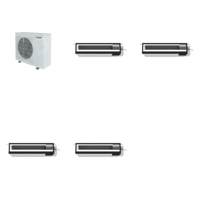 Mitsubishi Multi-Zone 28600 BTU R-454B 16 SEER2 4-Zone Ducted Low-Static Mini Split Heat Pump System - 9K+9K+9K+9K