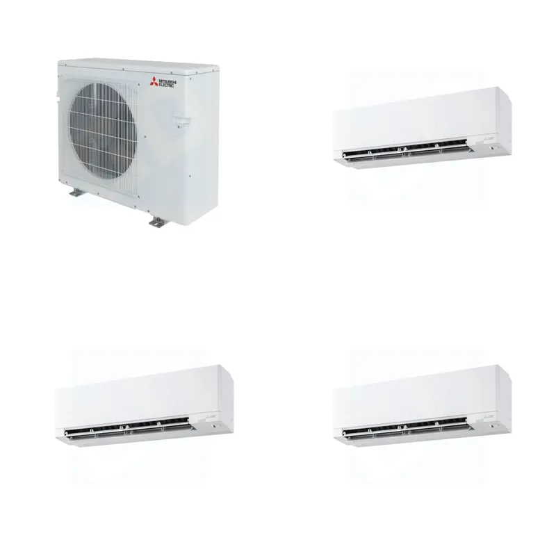 Mitsubishi Multi-Zone 28600 BTU R-454B 20 SEER2 3-Zone Wall-Mounted Hyper Heat Mini Split Heat Pump System - 9K+9K+9K