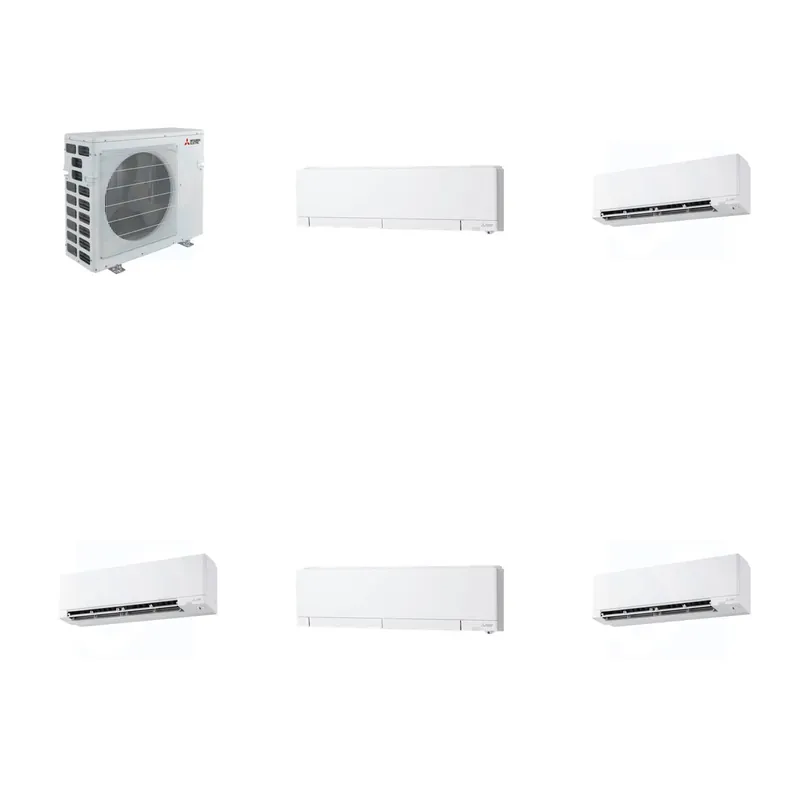 Mitsubishi Multi-Zone 40500 BTU R-454B 20 SEER2 5-Zone Wall-Mounted Hyper Heat Mini Split Heat Pump System - 6K+9K+9K+12K+15K