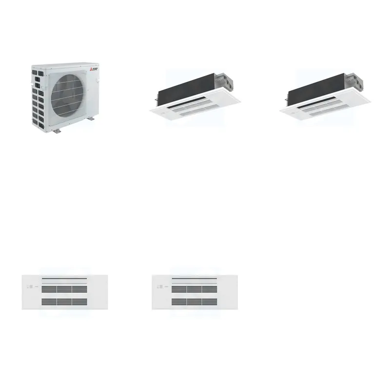 Mitsubishi Multi-Zone 40500 BTU R-454B 20 SEER2 2-Zone 1-Way Ceiling Cassette Mini Split Heat Pump System - 12K+12K
