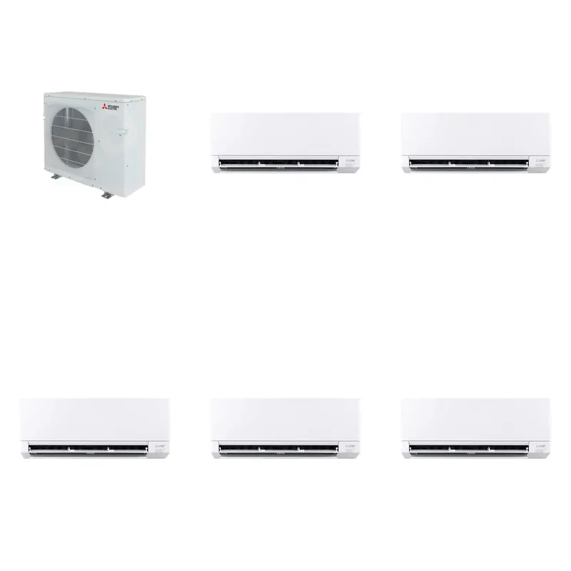 Mitsubishi Multi-Zone 36400 BTU R-454B 20 SEER2 5-Zone Wall-Mounted Mini Split Heat Pump System - 6K+6K+6K+9K+12K